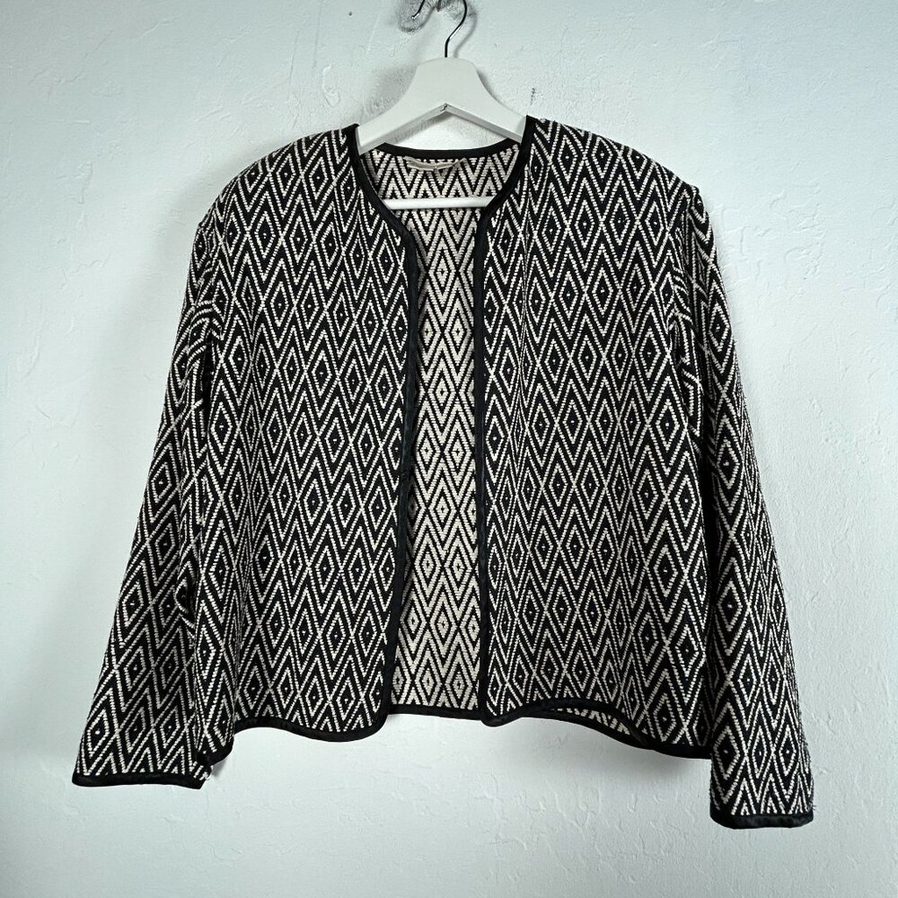 Doncaster Womens Diamond Pattern Textured Silk Blazer Jacket Size 4 Open Front